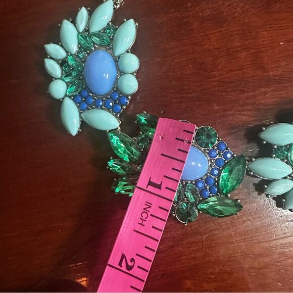 J Crew Blue Green Statement Necklace Retro Summer Casual Resort Preppy Vacation - Picture 4 of 9